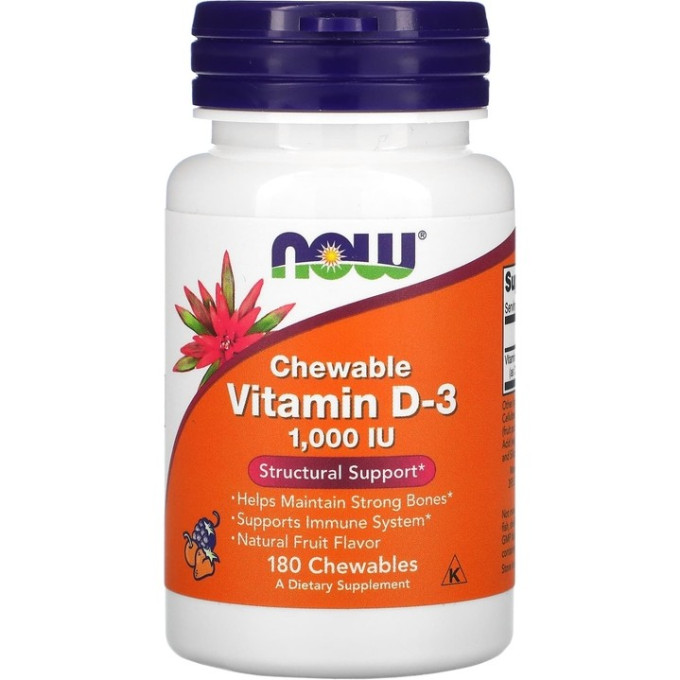 Витамин NOW FOODS D3, 1000 ме, 180 жевательных таблеток NS*0357